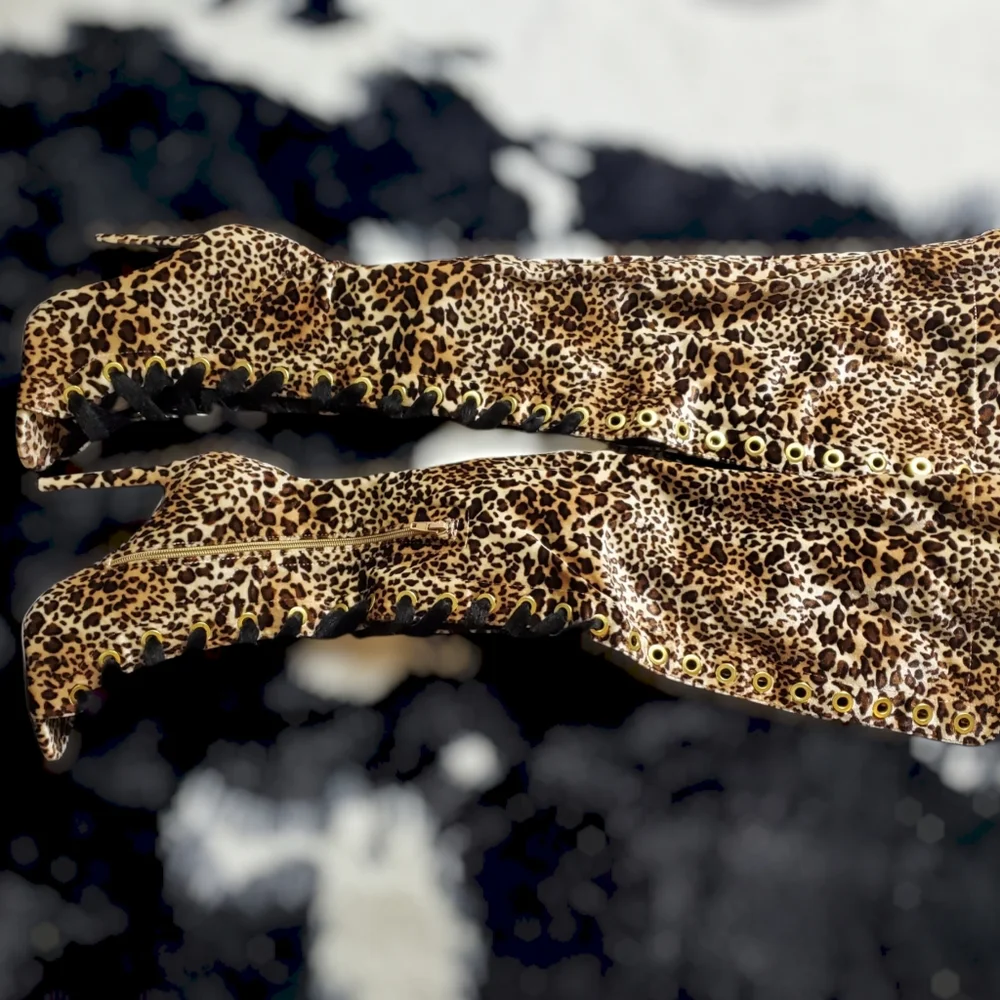 🔥SEXY🔥Camel Leopard Velvet OVER THE KNEE Boot - Picture 10 of 13